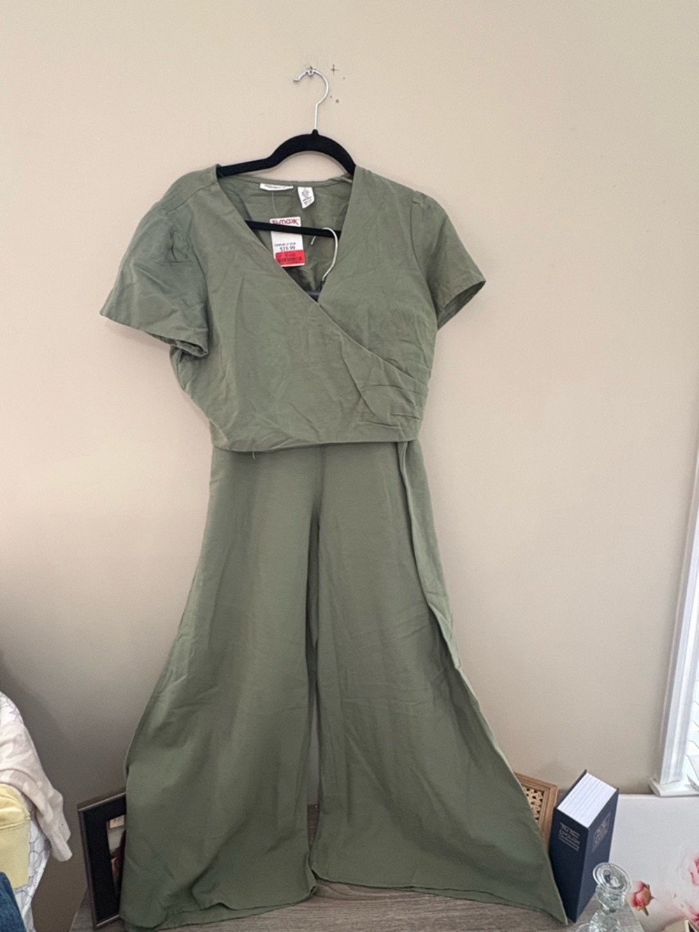 Olive Green One-Shoulder Jumpsuit by UNKNOWN BRAND
